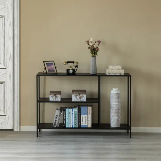 Modern Display Metal Console Table with Open Shelfs, for Dining, Entryway and Hallway, Black {1}