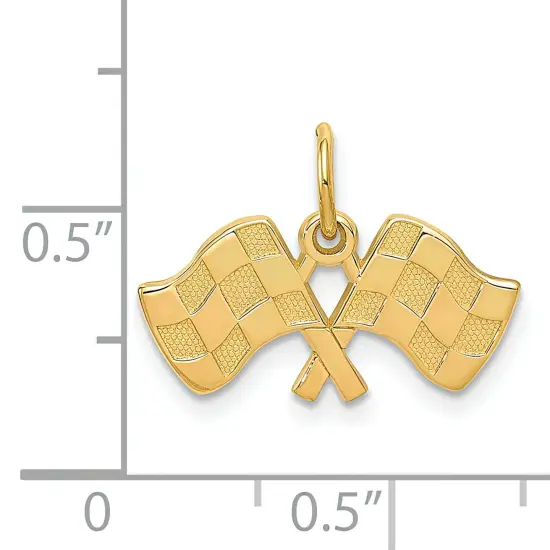 14K Yellow Gold Racing Flags Charm Pendant Jewelry 15mm x 19mm {4}