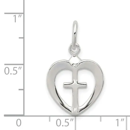Sterling Silver Cross with Heart Charm Jewerly 24mm x 15mm {2}