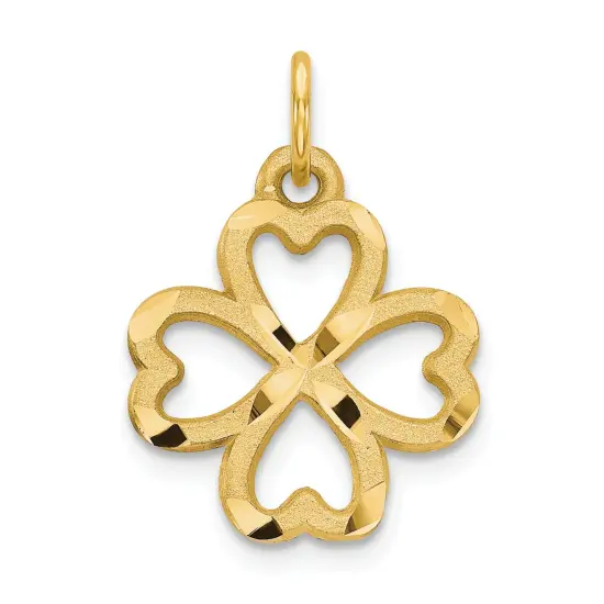 10K Yellow Gold Shamrock Charm 4 Leaf Clover Jewelry 25mm x 21mm {1}