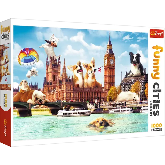 1000 Piece Jigsaw Puzzles, Dogs in London, Puzzle of Dogs, Corgi, Bulldog, Westie, Adult Puzzles, Trefl 10596 {1}