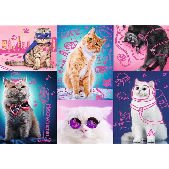 1000 Piece Jigsaw Puzzles, Super Cats, Neon Line, Adult Puzzles, Trefl 10581 {2}