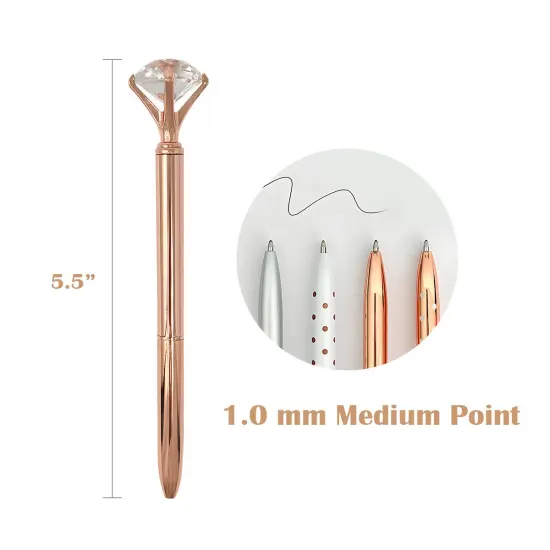 Wrapables Crystal Diamond Ballpoint Pens, 1.0mm Medium Point Wedding Pens with Refills (Set of 8 Pens + 8 Refills), Rose Gold, Dots, Silver {2}