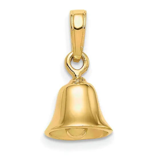 14K Yellow Gold 3D Moveable Bell Charm Pendant Jewelry 16mm x 9mm {3}