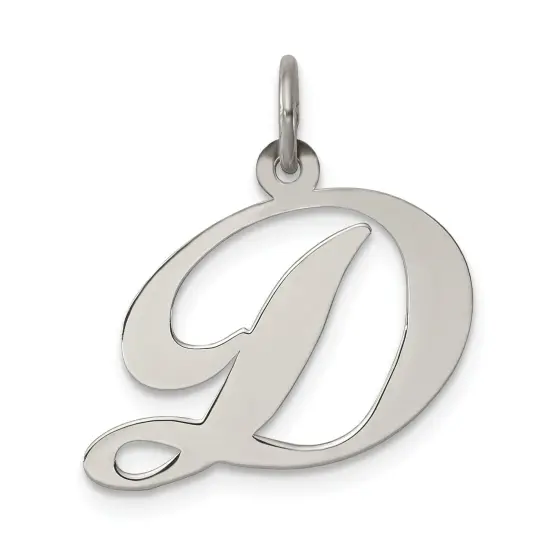 Sterling Silver Medium Script Initial Letter D Charm Jewerly 18mm x 19mm {1}