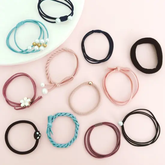 Wrapables Multicolor Hair Ties with Faux Pearl in Organza Pouches (Set of 24) {2}