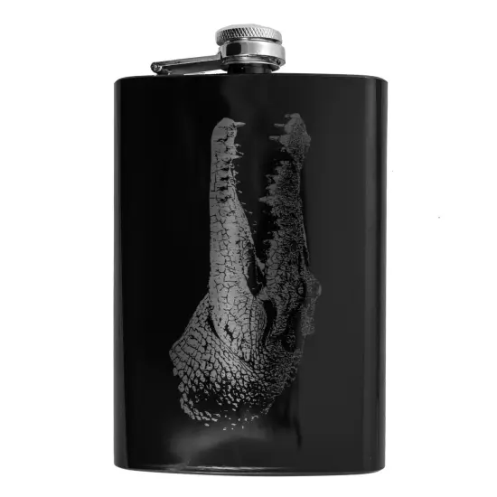 8oz BLACK Croc Flask {1}