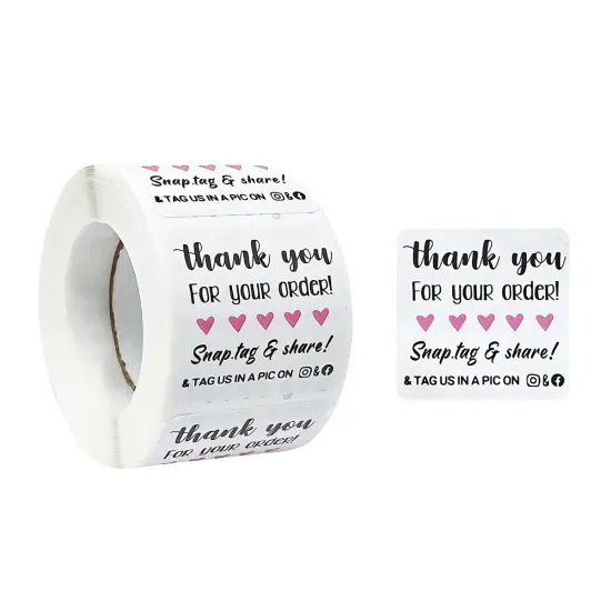 Wrapables Snap Tag & Share Small Business Thank You Stickers Roll, Sealing Stickers and Labels for Boxes, Envelopes, Bags and Packages (500pcs) {1}