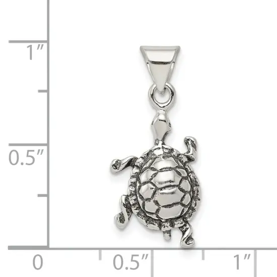 Sterling Silver Antiqued Turtle Charm Pendant Jewelry 18mm x 11mm {5}