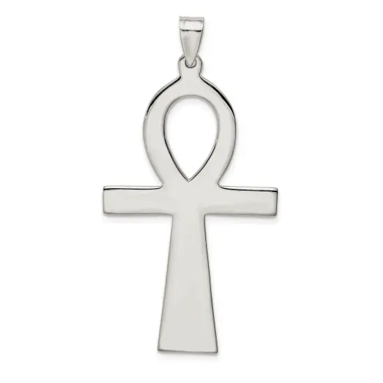 Sterling Silver Ankh Pendant Charm Religious Jewelry 50mm x 26mm {3}