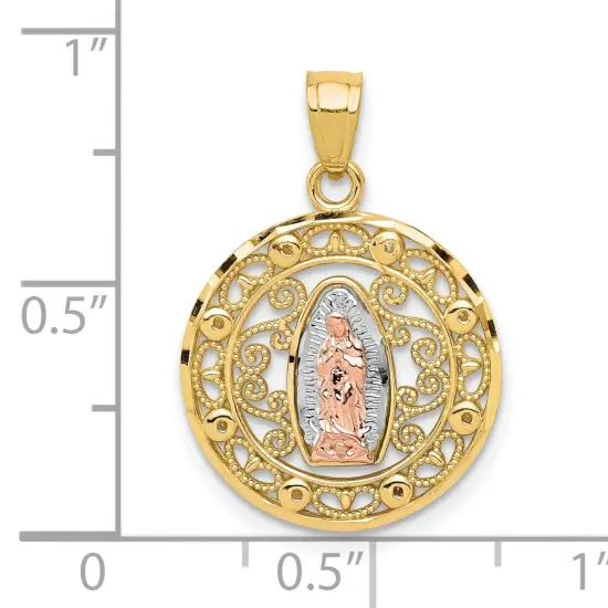 10K Gold Two Tone Our Lady Of Guadalupe Pendant Charm Jewelry 22mm x 16mm {2}