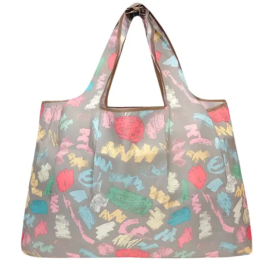 Wrapables Large Foldable Tote Nylon Reusable Grocery Bags Colorful Doodles {2}
