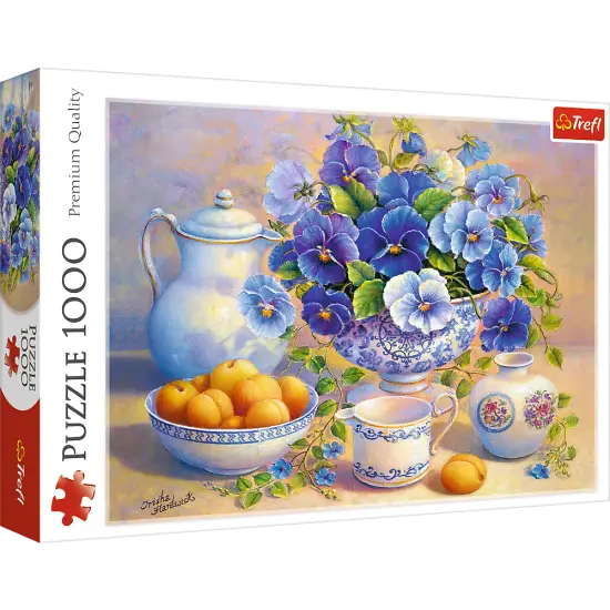 1000 Piece Jigsaw Puzzles, The Blue Bouquet, Still Life Puzzle, Flower Puzzle with Pansies, Adult Puzzles, Trefl 10466 {1}