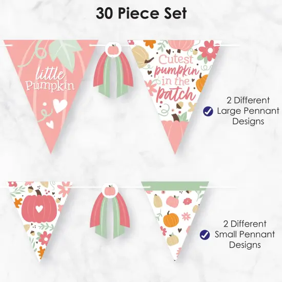 Big Dot of Happiness Girl Little Pumpkin - DIY Fall Birthday Party or Baby Shower Pennant Garland Decoration - Triangle Banner - 30 Pieces {6}