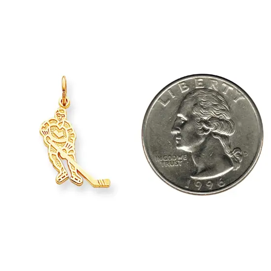 10K Yellow Gold Hockey Player Charm Sports Pendant Jewerly 25mm x 13mm {2}
