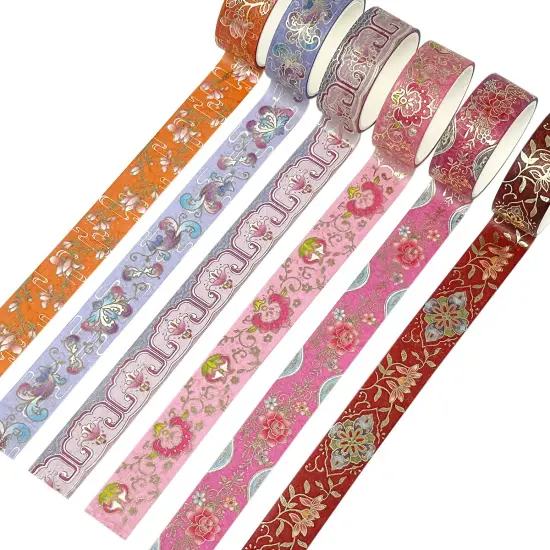 Wrapables Elegant Gold Foil Washi Tape Box Set for Arts & Crafts, Scrapbooking, Stationery, Diary (12 Rolls) Pink Festival {9}