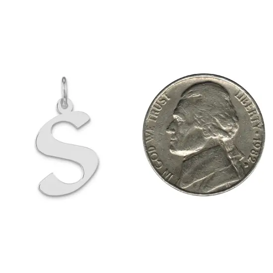 Sterling Silver Medium Artisian Block Initial S Charm Jewerly 21mm x 13mm {2}
