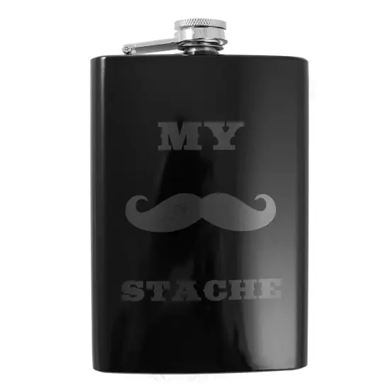 8oz BLACK My Stache Flask {1}