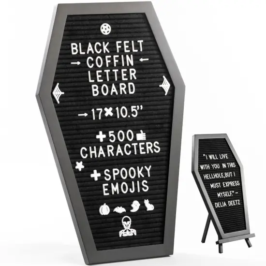 Nomnu Coffin Letter Board with Spooky Emojis, +500 Characters, Wooden Stand - Halloween Decorations Halloween Decor Halloween Gifts - 17x10.5 Inches {1}