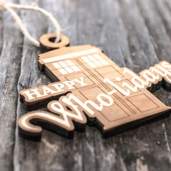 Ornament - Happy Who-lidays - Raw Wood 4x3in {2}