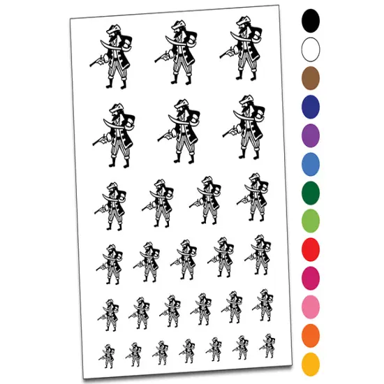 Pirate Cutlass Flintlock Pistol Temporary Tattoo Water Resistant Fake Body Art Set Collection White {1}