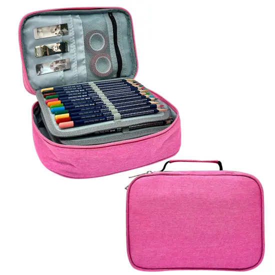 Wrapables Large Capacity 72 Slot Pencil Case for Colored Pencils, Stationery Pouch, Pink {1}