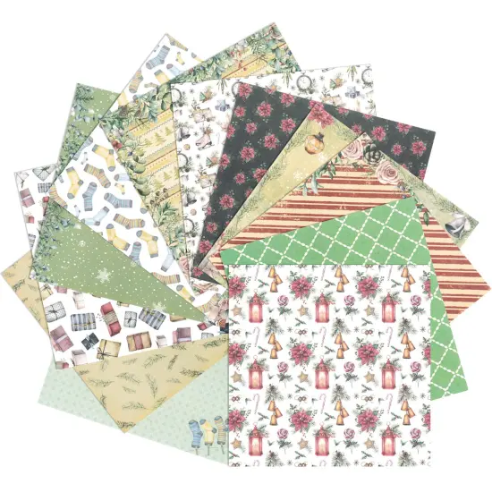Wrapables 6x6 Decorative Single-Sided Scrapbook Paper for Arts & Crafts Projects, Scrapbooking, Card-Making Green & Red Winter {4}