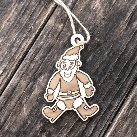 Ornament - Cartoon Santa - Raw Wood 4x3n {3}