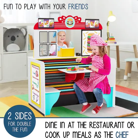 Lil&rsquo; Jumbl Double-Sided Restaurant Playset for Kids, Wooden Pretend Diner Set Toy {2}