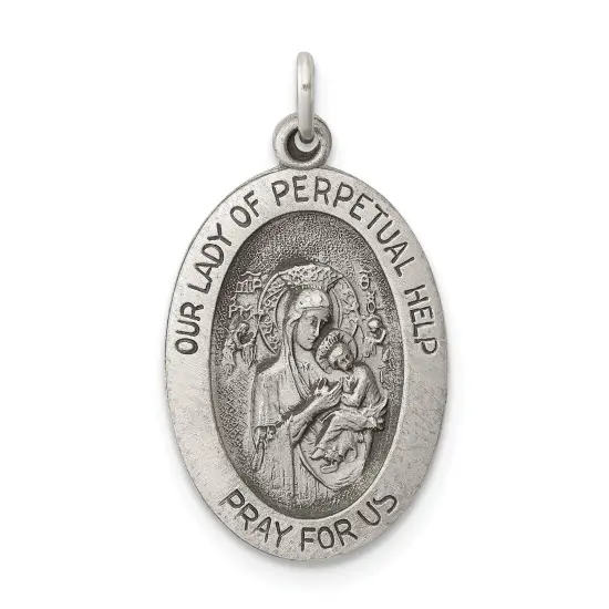 Sterling Silver Our Lady of Perpetual Help Round Medal {1}
