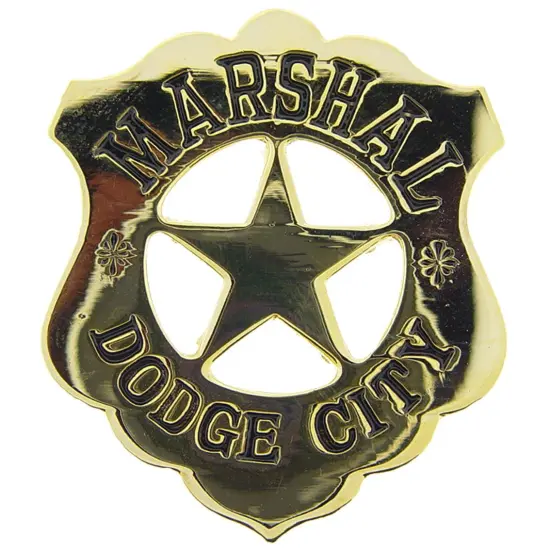 Dodge City Marshall Badge Pin Gold Plated 2" {1}