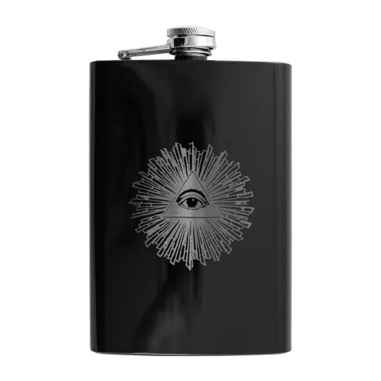 8oz BLACK Illuminati All Seeing Eye Flask {1}