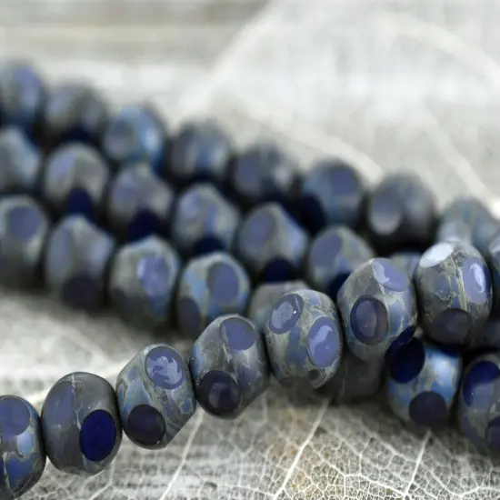 *18* 8mm Navy Blue Travertine Window Cut Round Beads {4}