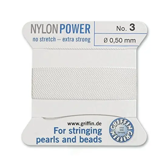#3 White Griffin Nylon Bead Cord (2 Meters) {1}