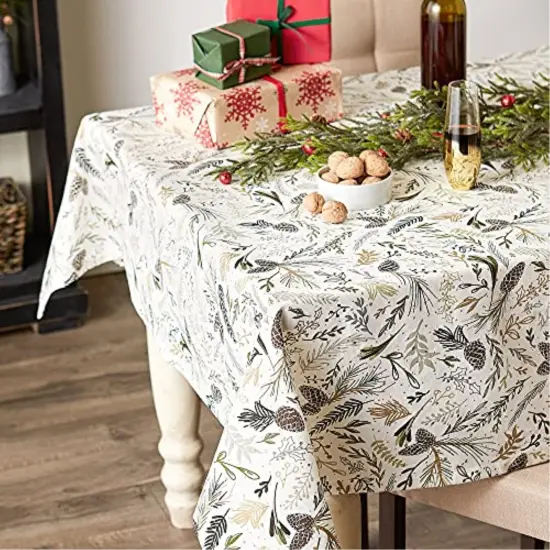 DII Sparkle Sprigs Printed Tablecloth, 52x52" {3}