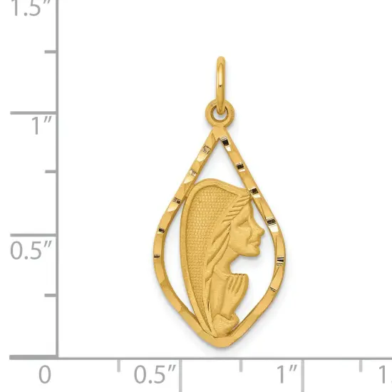 14K Yellow Gold Virgin Mary Charm Religious Jewelry 30mm x 13mm {2}
