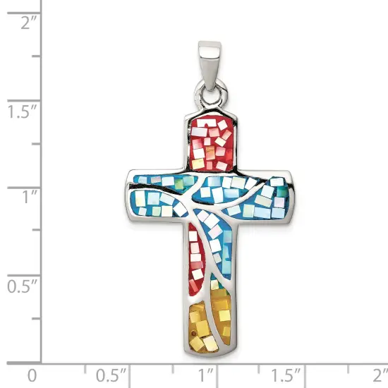 Sterling Silver Mulitcolored Shell Cross Charm Jewerly 49mm x 29mm {2}