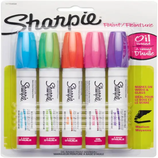 Sharpie Medium Point Oil-Based Opaque Paint Markers 5/Pkg-Aqua, Orange, Lime, Green, Pink & Purple {1}