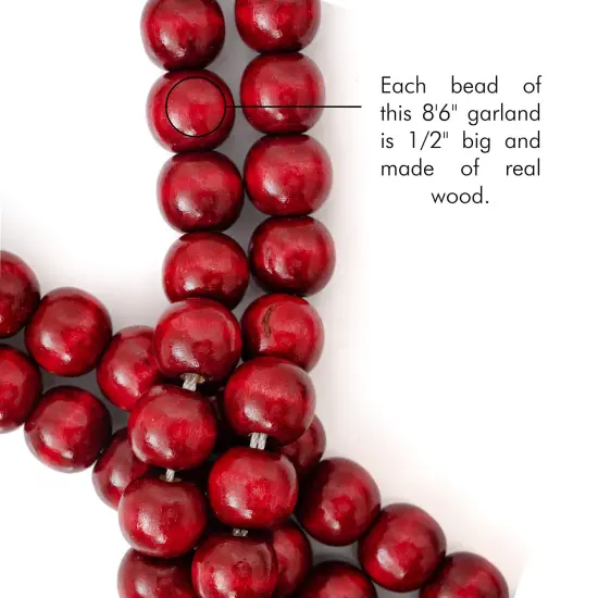 Ornativity Red Cranberry Wooden Garland - Rustic Red Wood Beaded Christmas Tree Decorations Garland Bead Strand {5}