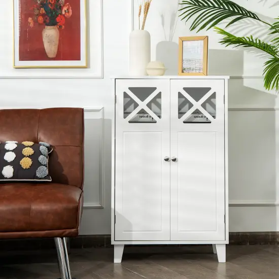 Costway Bathroom Cabinet Wooden Storage Cabinet Free Standing w/ Double Doors {4}