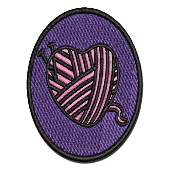 Yarn Heart Knitting Multi-Color Embroidered Iron-On or Hook & Loop Patch Applique {1}