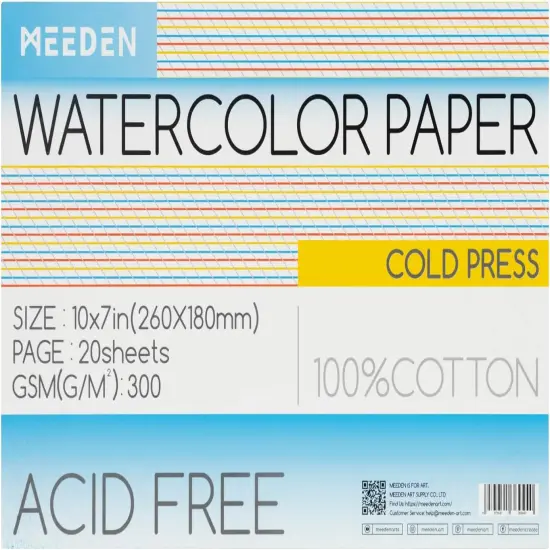 MEEDEN Watercolor Paper Block, 100% Cotton Watercolor Paper Pad of 20 Sheets, 140lb/300gsm, Acid-Free Art Paper for Watercolor, Gouache, Ink and More, 10" x 7" Cold Press {1}