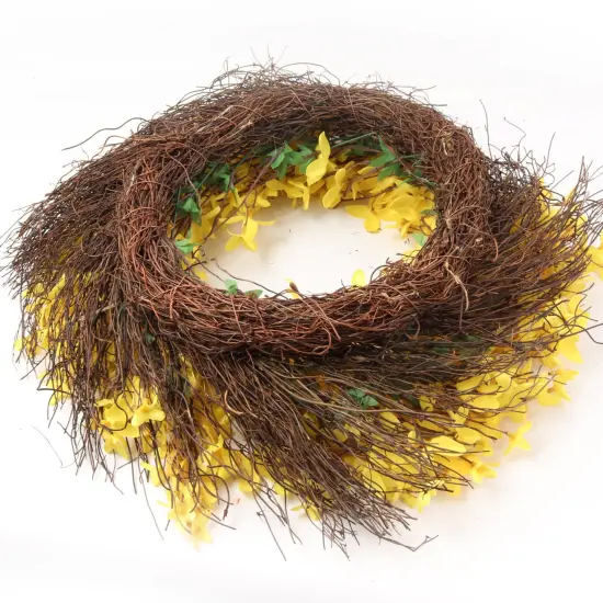 22" Sunny Yellow Forsythia Wreath with Grapevine Ring, Floral Home by Artificial Flowers {3}