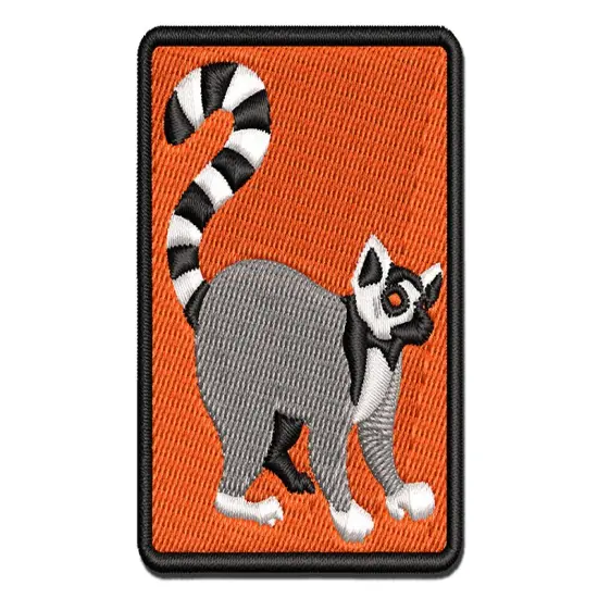 Ring-Tailed Lemur Multi-Color Embroidered Iron-On or Hook & Loop Patch Applique {1}