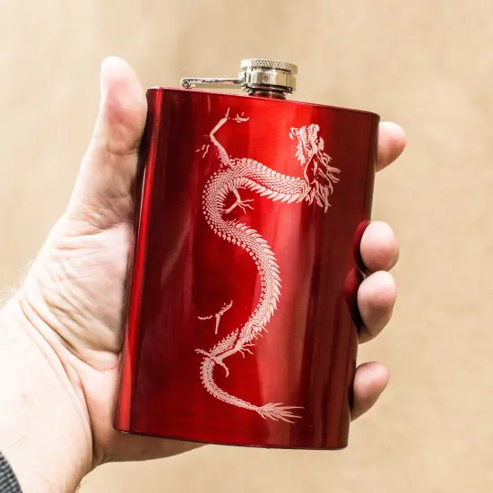8oz RED Chinese Dragon Flask {3}