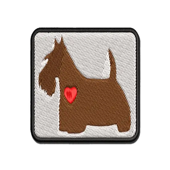 Scottish Terrier Scottie Dog with Heart Multi-Color Embroidered Iron-On or Hook & Loop Patch Applique {1}