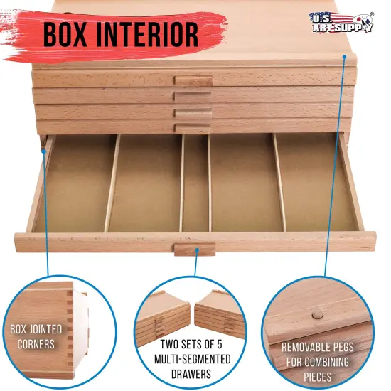 10 Drawer Wood Artist Supply Storage Box - Pastels, Pencils, Pens, Markers, Brushes {3}