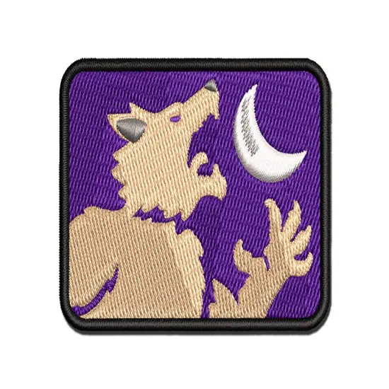 Werewolf Monster Howling at Moon Halloween Multi-Color Embroidered Iron-On or Hook & Loop Patch Applique {1}