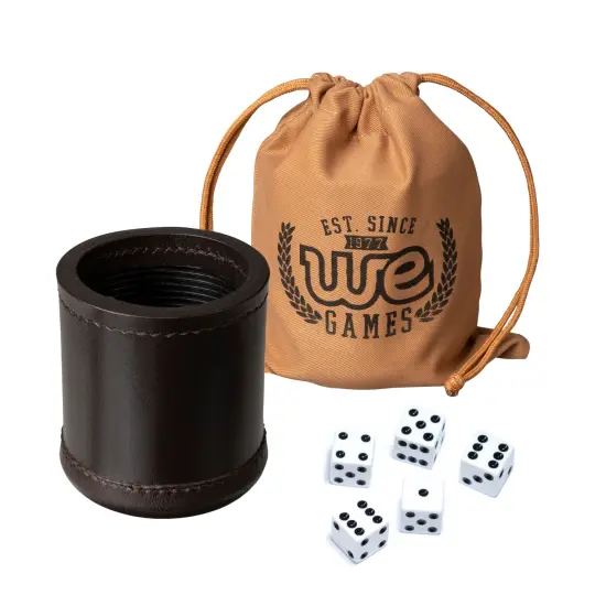 WE Games Professional, Leather Dice Cup Set - 5 Dice, Instructions for 10 Dice Games & Cloth Carry Bag {6}