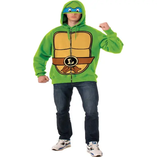 Adult's Mens Teenage Mutant Ninja Turtles TMNT Leonardo Zip Up Hoodie {1}